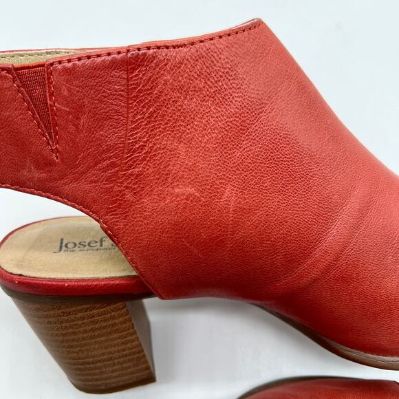 JOSEF SEIBEL Bonnie Leather Peep Toe Bootie Womens 9 Red Slingback Block Heel - Picture 12 of 13